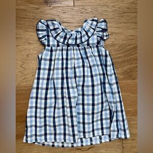 Stitchy Fish Pasadena Plaid Ruffle Dress, Blue 3T